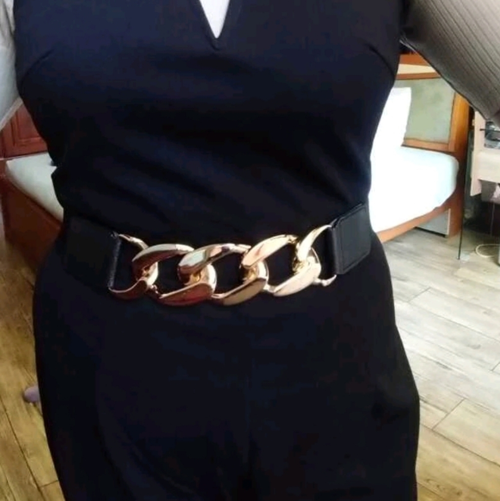 Elastic chunky black gold belt - Picture 4 of 14